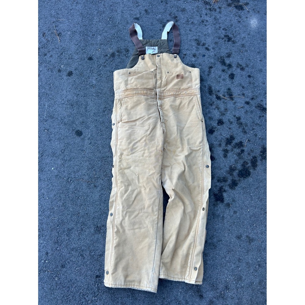 Walls Tan Canvas Work Overalls Bib Pants with Brown Straps